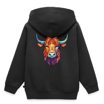 Highland Cow Bunte Aquarell-Tier-Karikatur - Kinder Premium Organic Hoodie - Schwarz - Hinten - AI Model Kid Male (0cm)