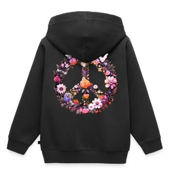Symbole de paix, symbole de paix, signe de paix, fleurs - Sweat Premium à capuche enfant bio - noir - Dos - AI Model Kid Male (0cm)