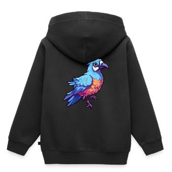 Geai bleu coloré aquarelle dessin animé Kawaii Animal - Sweat Premium à capuche enfant bio - noir - Dos - AI Model Kid Male (0cm)