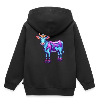Vache Aquarelle Colorée Dessin Animé Kawaii Animal - Sweat Premium à capuche enfant bio - noir - Dos - AI Model Kid Male (0cm)