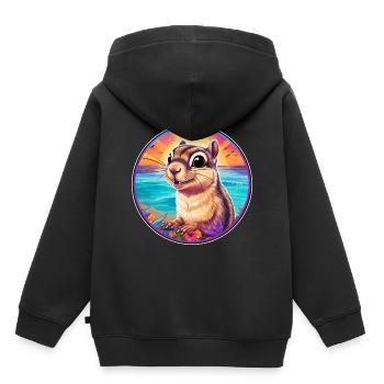 Chipmunk Aquarelle Colorée Dessin Animé Kawaii Animal - Sweat Premium à capuche enfant bio - noir - Dos - AI Model Kid Male (0cm)