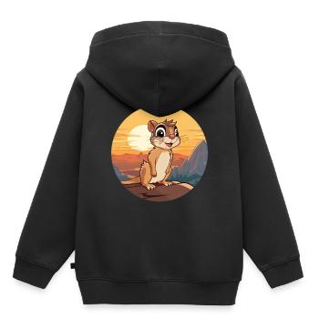 Chipmunk Aquarelle Colorée Dessin Animé Kawaii Animal - Sweat Premium à capuche enfant bio - noir - Dos - AI Model Kid Male (0cm)