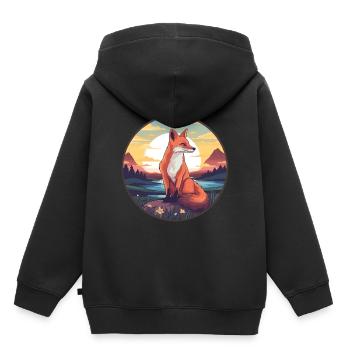 Renard érudit coloré aquarelle dessin animé kawaii animal de compagnie - Sweat Premium à capuche enfant bio - noir - Dos - AI Model Kid Male (0cm)