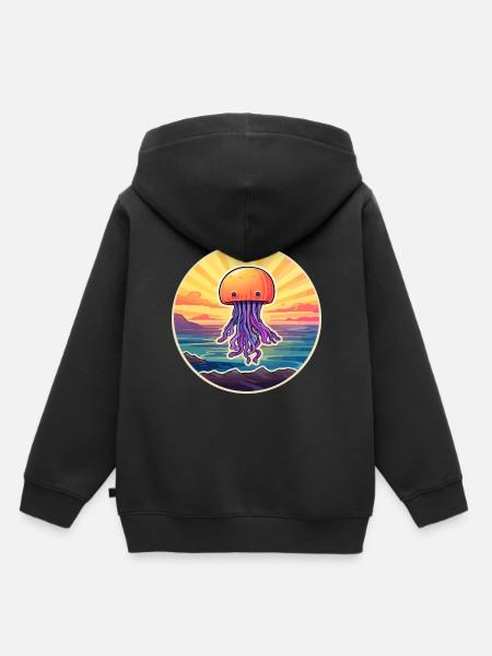 Qualle bunte Aquarell-Karikatur Kawaii Haustier - Kinder Premium Organic Hoodie - Schwarz