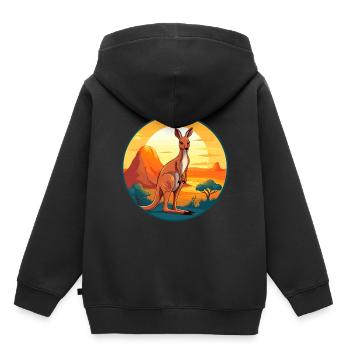Kangourou Aquarelle Colorée Dessin Animé Kawaii Animal - Sweat Premium à capuche enfant bio - noir - Dos - AI Model Kid Male (0cm)