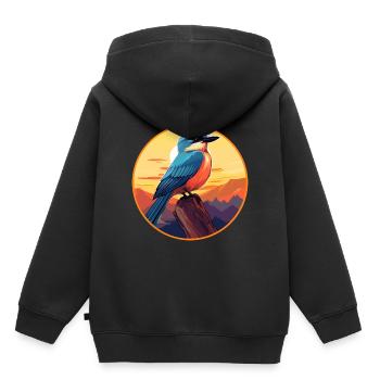 Jay Bird Aquarelle Colorée Dessin Animé Kawaii Animal - Sweat Premium à capuche enfant bio - noir - Dos - AI Model Kid Male (0cm)