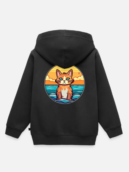 Katt Akvarell tegneserie Kawaii Clipart Dyr - Premium børne hættetrøje økologisk - sort