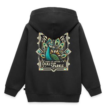 Paon Art déco : Splendeur élégante - Sweat Premium à capuche enfant bio - noir - Dos - AI Model Kid Male (0cm)