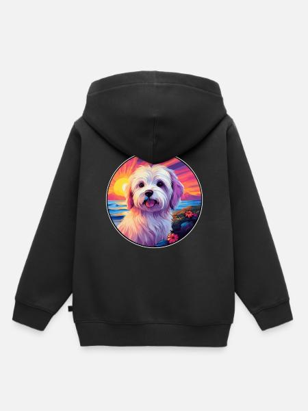 Coton De Tulear Dog Breed Colorful Cartoon Waterco - Sweat Premium à capuche enfant bio - noir