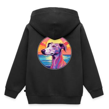 Old Croatian Sighthound Dog Breed Colorful Cartoon - Kids Premium Organic Hoodie - black - Back - AI Model Kid Male (0cm)