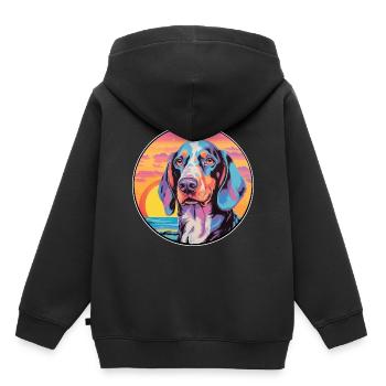 Russe Arlequin Hound Chien Race Coloré Dessin Animé - Sweat Premium à capuche enfant bio - noir - Dos - AI Model Kid Male (0cm)