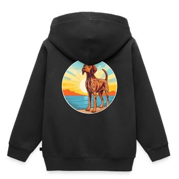 Auvergne pointage chien race Cartoon Kawaii Clipart - Sweat Premium à capuche enfant bio - noir - Dos - AI Model Kid Male (0cm)
