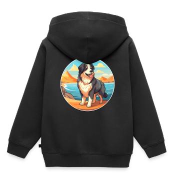 Chien de berger des Carpates race Cartoon Kawaii chien - Sweat Premium à capuche enfant bio - noir - Dos - AI Model Kid Male (0cm)