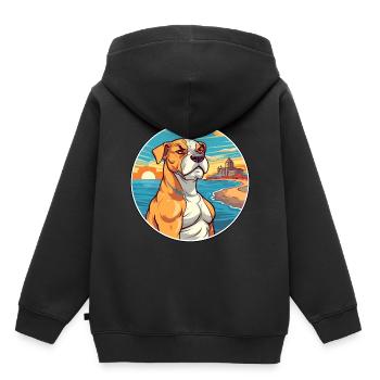 Cordoue chien de combat race Cartoon Kawaii Clipart - Sweat Premium à capuche enfant bio - noir - Dos - AI Model Kid Male (0cm)