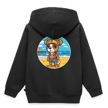 Chien de garde portugais race de chien de dessin animé Kawaii Dog - Sweat Premium à capuche enfant bio - noir - Dos - AI Model Kid Male (0cm)