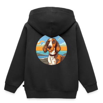 Russe Arlequin Hound chien race Cartoon Kawaii - Sweat Premium à capuche enfant bio - noir - Dos - AI Model Kid Male (0cm)