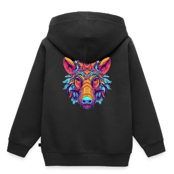 Sanglier Aquarelle Colorée Dessin Animé Kawaii Animal - Sweat Premium à capuche enfant bio - noir - Dos - AI Model Kid Male (0cm)