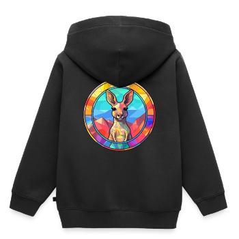 Kangourou vitrail coloré dessin animé Kawaii Ani - Sweat Premium à capuche enfant bio - noir - Dos - AI Model Kid Male (0cm)