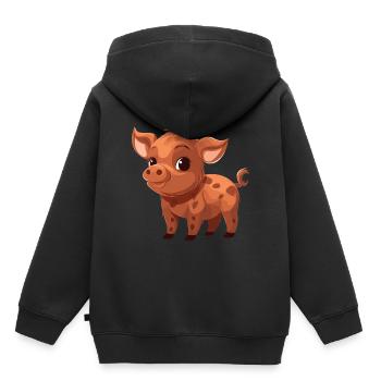 Sanglier Mignon Heureux Kawaii Cartoon Clipart Animal - Sweat Premium à capuche enfant bio - noir - Dos - AI Model Kid Male (0cm)