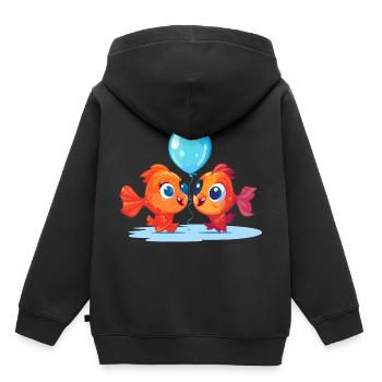 Poisson Kawaii Cartoon Pet Jouant Avec Des Ballons - Sweat Premium à capuche enfant bio - noir - Dos - AI Model Kid Male (0cm)