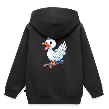 Funny Swan Kawaii Cartoon Pet Jouant Skateboard - Sweat Premium à capuche enfant bio - noir - Dos - AI Model Kid Male (0cm)