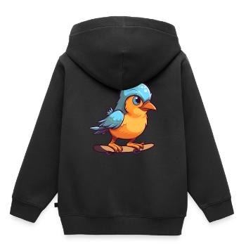 Drôle Jay Bird Kawaii Cartoon Jouer Skateboard - Sweat Premium à capuche enfant bio - noir - Dos - AI Model Kid Male (0cm)