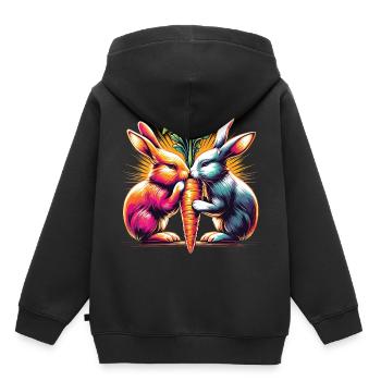 Bunny Love Bunnies Nibble Carrot Carrot Street Art - Kids Premium Organic Hoodie - black - Back - AI Model Kid Male (0cm)