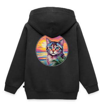 Australian Mist Cat Aquarelle Dessin animé Kawaii - Sweat Premium à capuche enfant bio - noir - Dos - AI Model Kid Male (0cm)