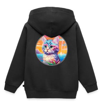 Bambino Chat Race Aquarelle Dessin Animé Kawaii Animal De Compagnie - Sweat Premium à capuche enfant bio - noir - Dos - AI Model Kid Male (0cm)