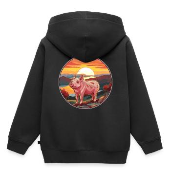 Sanglier Aquarelle Colorée Dessin Animé Kawaii Animal - Sweat Premium à capuche enfant bio - noir - Dos - AI Model Kid Male (0cm)