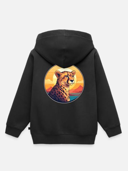 Guépard coloré aquarelle dessin animé kawaii Animal - Sweat Premium à capuche enfant bio - noir