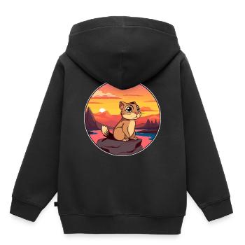 Chipmunk Aquarelle Colorée Dessin Animé Kawaii Animal - Sweat Premium à capuche enfant bio - noir - Dos - AI Model Kid Male (0cm)