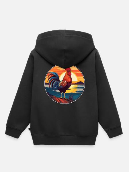 Gallo colorido acuarela dibujos animados kawaii animal - Sudadera Premium con capucha infantil orgánica - negro
