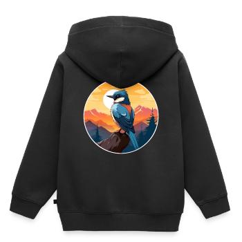 Jay Bird Aquarelle Colorée Dessin Animé Kawaii Animal - Sweat Premium à capuche enfant bio - noir - Dos - AI Model Kid Male (0cm)