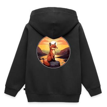 Renard érudit coloré aquarelle dessin animé kawaii animal de compagnie - Sweat Premium à capuche enfant bio - noir - Dos - AI Model Kid Male (0cm)