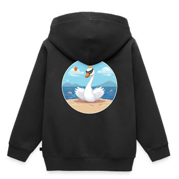 Cygne Cartoon Yoga Plage Illustration D’été - Sweat Premium à capuche enfant bio - noir - Dos - AI Model Kid Male (0cm)