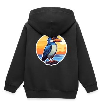 Jay drôle de dessin animé kawaii plage illustration - Sweat Premium à capuche enfant bio - noir - Dos - AI Model Kid Male (0cm)