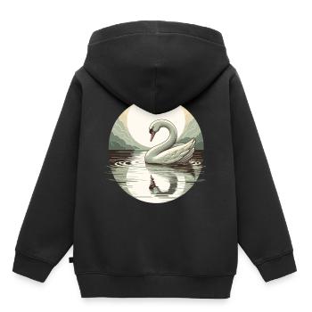Le Lac des cygnes pleine lune réflexion Art déco - Sweat Premium à capuche enfant bio - noir - Dos - AI Model Kid Male (0cm)