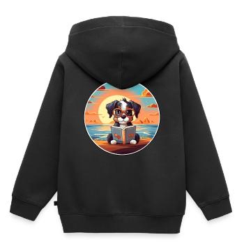 Poode Chien Mignon Drôle Dessin Animé Kawaii Livre Plage - Sweat Premium à capuche enfant bio - noir - Dos - AI Model Kid Male (0cm)