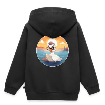 Cygne Mignon Dessin Animé Drôle Kawaii Livre Plage - Sweat Premium à capuche enfant bio - noir - Dos - AI Model Kid Male (0cm)