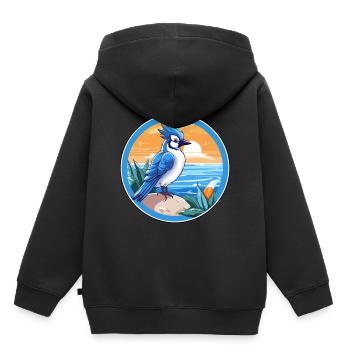 Blauer Eichelhäher Vogel Aquarell Karikatur Kawaii Tier Haustier - Kinder Premium Organic Hoodie - Schwarz - Hinten - AI Model Kid Male (0cm)