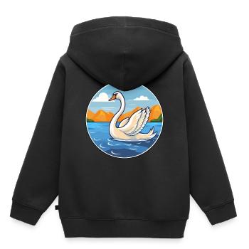 Cygne aquarelle dessin animé Kawaii Clipart Animal - Sweat Premium à capuche enfant bio - noir - Dos - AI Model Kid Male (0cm)
