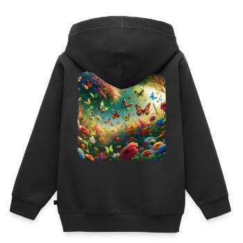 Lebendiges Gemälde Schmetterlinge Flora Fauna - Kinder Premium Organic Hoodie - Schwarz - Hinten - AI Model Kid Male (0cm)