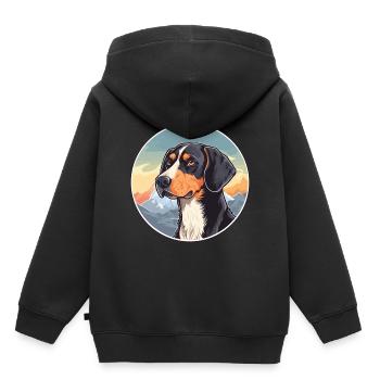 Serbischer dreifarbiger Jagdhund Rasse Cartoon Kawaii - Kinder Premium Organic Hoodie - Schwarz - Hinten - AI Model Kid Male (0cm)