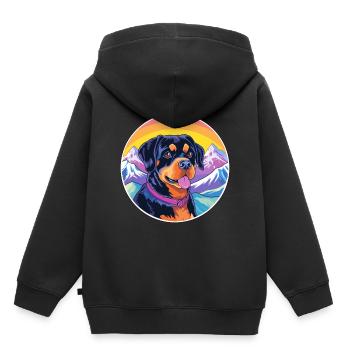 Rottweiler chien race dessin animé Kawaii aquarelle - Sweat Premium à capuche enfant bio - noir - Dos - AI Model Kid Male (0cm)