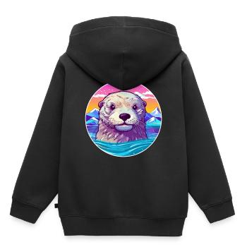 Loutre Aquarelle Dessin Animé Kawaii Animal De Compagnie Colorfu - Sweat Premium à capuche enfant bio - noir - Dos - AI Model Kid Male (0cm)