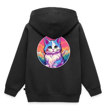 Bambino Cat Coloré Dessin Animé Aquarelle Illustrati - Sweat Premium à capuche enfant bio - noir - Dos - AI Model Kid Male (0cm)