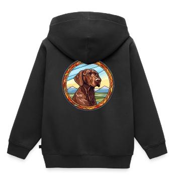 Auvergne Pointage chien race vitrail coloré - Sweat Premium à capuche enfant bio - noir - Dos - AI Model Kid Male (0cm)