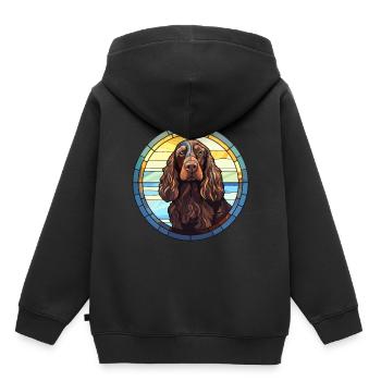 Boykin Spaniel chien race vitrail coloré Wa - Sweat Premium à capuche enfant bio - noir - Dos - AI Model Kid Male (0cm)
