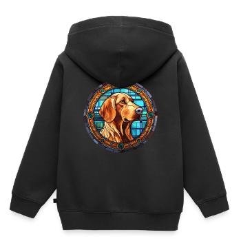 Cao De Castro Laboreiro chien race vitrail Co - Sweat Premium à capuche enfant bio - noir - Dos - AI Model Kid Male (0cm)